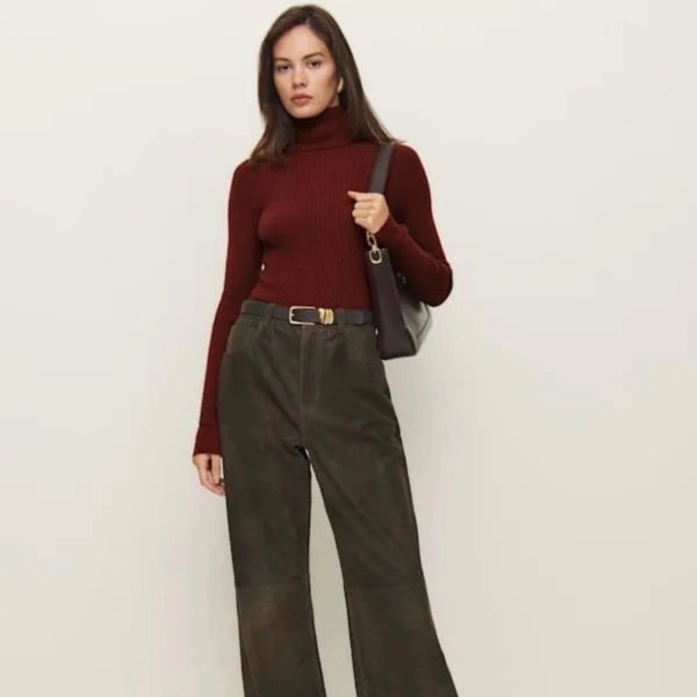Reformation Tink Cashmere Bodysuit Chianti Burgundy Ribbed Turtleneck Large NWT